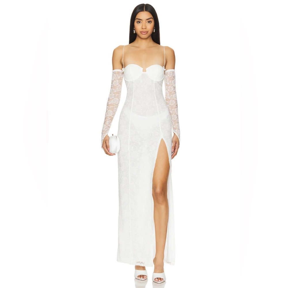 Revolve NBD Lace Maxi Dress with Detachable Sleeves Ivory White Sz Small Bridal